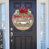 Wooden Christmas Welcome Sign Hanging Wreath Door Sign Xmas Holiday Decor Wood Color