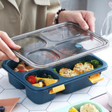 Portable 4-Compartment Microwaveable Lunch Box Bento Box with Cutlery Blue