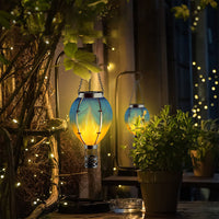 Solar Lantern Flame Light Hanging Hot Air Balloon Light Outside Garden Patio Decor Blue