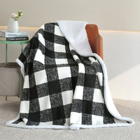 125×145cm Reversible Plush Blanket Soft Throw Blanket for Sofa Couch Bed Black