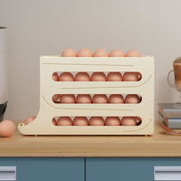 4-Tier Auto Rolling Egg Dispenser Refrigerator Egg Holder Kitchen Egg Storage Organizer Beige