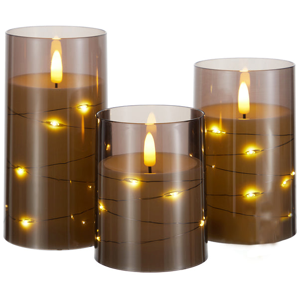 3Pcs LED Candles Battery Operated Fake Candles for Romantic Ambiance Home Decoration Gray