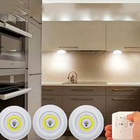 3Pcs Set Wireless Stick-On LED Tap Lights Remote Control COB Light Under Cabinet Closet