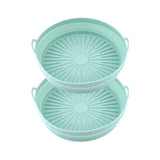 2Pcs Round Foldable Air Fryer Silicone Pot Reusable Baking Tray Basket Mat Oven Accessories Green