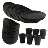 18pcs Set Wheat Straw Dinnerware Reusable Cups Plates Bowls Set Black