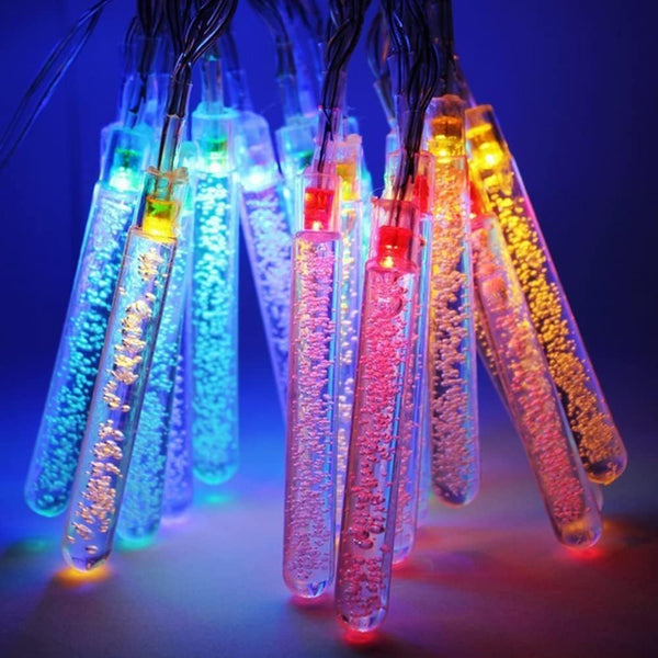 Solar LED Icicles Air Bubble Lights Christmas Fairy String Lights Outdoor Garden Yard Patio Decor Multicolor