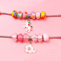 16 Pcs DIY Bracelet Kids Charm Bracelet Making Kit Beads Bracelet DIY Craft Pink