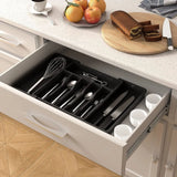 Expandable Utensil Tray Kitchen Cutlery Drawer Organizer Multipurpose Drawer Storage Tray Black