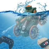 Amphibious Remote Control Car Boat Toy  RC 4WD Stunt Car with Lights for Kids Green