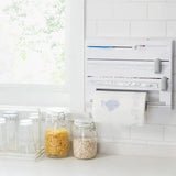 6-in-1 Wall Mounted Paper Towel Holder with Cutter Cling Film Foil Dispenser with Storage Rack White