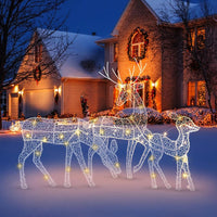 3Pcs 3D Reindeer Christmas Decorative Ornament with String Light Home Garden Yard Decor