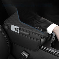 Car Center Console Cover PU Leather Car Armrest Box Cushion with 2 Storage Bags Black