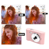 48MP HD Retro Digital Camera with 32G Memory Card 1080P Kids Student Camera Pink