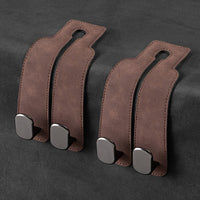 2Pcs Set Car Seat Hooks Double Hanging Hooks for Car Back Seat Headrest Hooks Brown