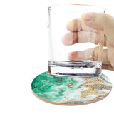 6Pcs Marble Textured Round Coasters for Drinks Absorbent Ceramic Coffee Coaster with Cork Base and Metal Holder Set Green