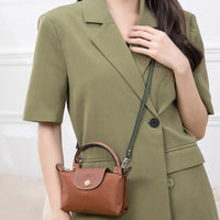 PU Leather Shoulder Strap for Crossbody Bags Genuine Leather Hang Buckle for Longchamp Mini Bag Dark Green