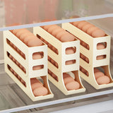 4-Tier Auto Rolling Egg Dispenser Refrigerator Egg Holder Kitchen Egg Storage Organizer Beige