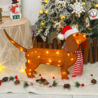 3D Light Up Dachshund Dog Ornament Christmas LED Lighted Standing Outdoor Decoration