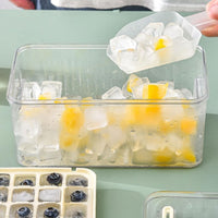 56-Grid Ice Cube Tray with Lid and Scoop 2-Tire Plastic Ice Cube Mold Yellow