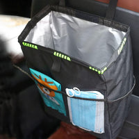 Hanging Car Trash Can with Storage Pockets Leakproof Universal Auto Garbage Bag Foldable Trash Bin Green