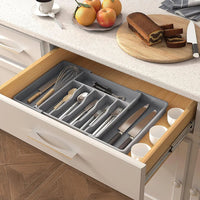 Expandable Utensil Tray Kitchen Cutlery Drawer Organizer Multipurpose Drawer Storage Tray Gray