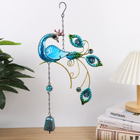 Peacock Wind Chimes Glass Hanging Wind Bell Outdoor Garden Decor Blue