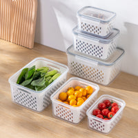 3Pcs Fridge Food Storage Container Set with Lids Plastic Fresh Food Saver with Strainer Gray