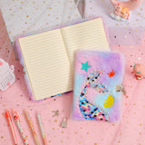 Mermaid Diary for Girls Tie-Dye Fluff Journal with Lock and Keys Secret Notebook Purple