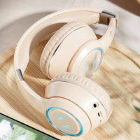 Wireless Bluetooth  Headphones Foldable Headworn Headset with RGB Lights Beige