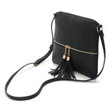 Girls Crossbody Bag Shoulder Bag with Tassel and Zipper Pocket Black