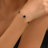 Dainty 5-Clover Bracelet Tarnish-Free Double Sided Bracelet for Women Black