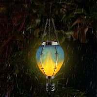 Solar Lantern Flame Light Hanging Hot Air Balloon Light Outside Garden Patio Decor Blue