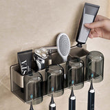 Wall Mounted Electric Toothbrush Caddy Toothpaste Rack with Cups Space Saving Bathroom Organizer