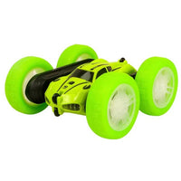 2.4 GHZ Remote Control Stunt Car 4WD Double Sided Rotating Crawler with Headlights Green