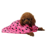 Pet Blanket Dog Paw Print Warm Blankets Soft Sleep Mat Bed Cover for Kitten Puppy Small Animals Pink