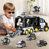 Kids LED Toy Cars Set Music Sound Truck Car with 6 Mini Cars Christmas Birthday Surprise Black