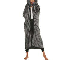 Wearable Animal Style Hooded Blanket Warm Cozy Plush Hoodie Throw Cloak Wrap for Adults Gray