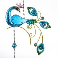 Peacock Wind Chimes Glass Hanging Wind Bell Outdoor Garden Decor Blue