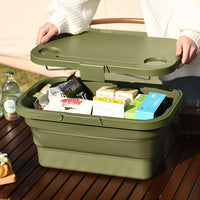 Multi-Functional Picnic Basket Camping Folding Basket with Cover for Outdoor Party Food Storage Green