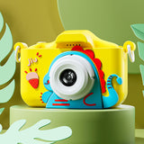 48MP Dual Lens Digital Camera for Kids Selfie Camera with Dinosaur Protective Cover and 32G TF Card Yellow