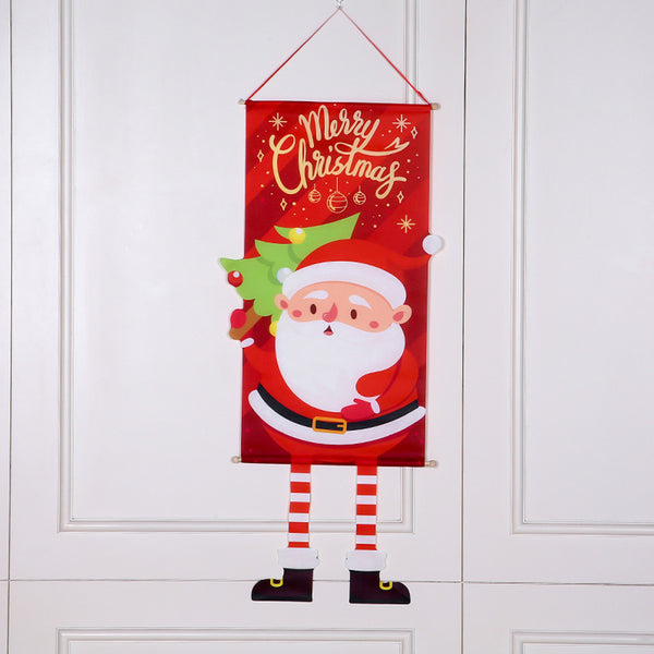 Merry Christmas Fabric Flag Christmas Banner Xmas Door Porch Hanging Decoration Red Santa Claus Style