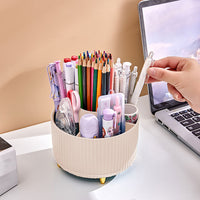 360 Degree Rotating Cosmetic Organizer Multi-Purpose Desk Organizer for Pencil Pen Art Supplies Makeup Brushes Beige