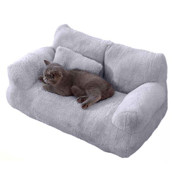 Pet Couch Bed Fluffy Sofa for Medium Small Dogs Cats Gray