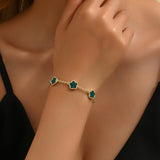 Dainty 5-Clover Bracelet Tarnish-Free Double Sided Bracelet for Women Green