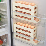 4-Tier Auto Rolling Egg Dispenser Refrigerator Egg Holder Kitchen Egg Storage Organizer Beige