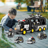 Kids LED Toy Cars Set Music Sound Truck Car with 6 Mini Cars Christmas Birthday Surprise Black