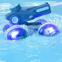 Amphibious Remote Control Car Boat Toy  RC 4WD Stunt Car with Lights for Kids Blue