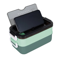 Lunch Box Food Containers Bento Microwave Stainless Portable Box with Dinnerware Green