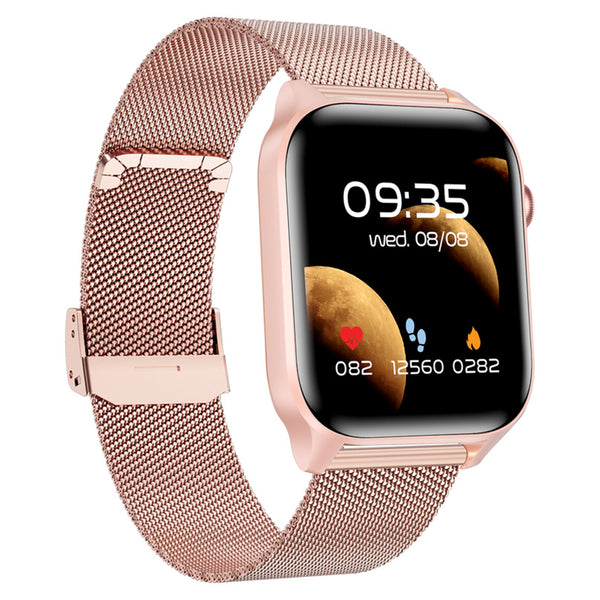 Smart Watch Bluetooth Call Heart Rate Monitor Fitness Activity Tracker for Android iOS Phone Pink Steel Style