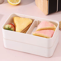 2-Layer Bento Box with Movable Compartments Stackable Lunch Box with Insulated Bag White